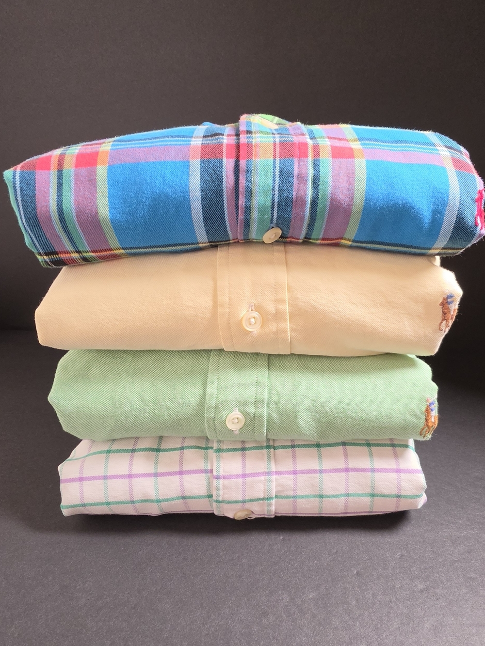 Ralph Lauren Multi-Color Plaid & Pastel Button-Down Shirt Stack